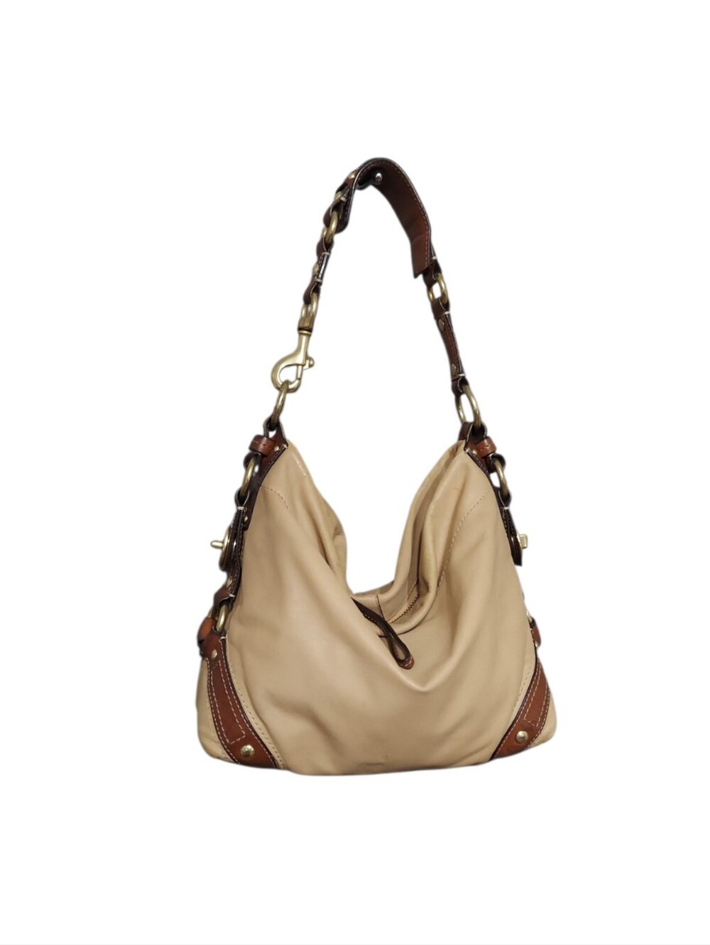 Coach Vintage Y2K 2000 Carly Slouchy Leather Zip Hobo With Brass Turnlock HW